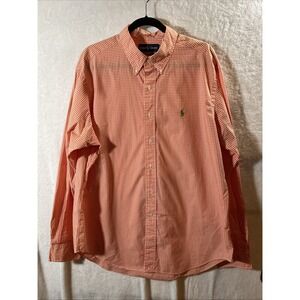 Ralph Lauren Shirt Mens XL Orange Gingham Check Classic Fit Button Down